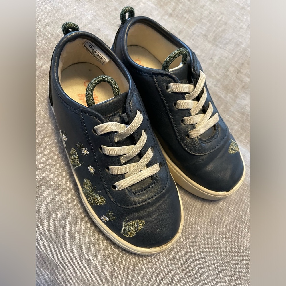 Osh Kosh Children's Navy Embroidered Butterfly Elastic Lace-Up Sneakers